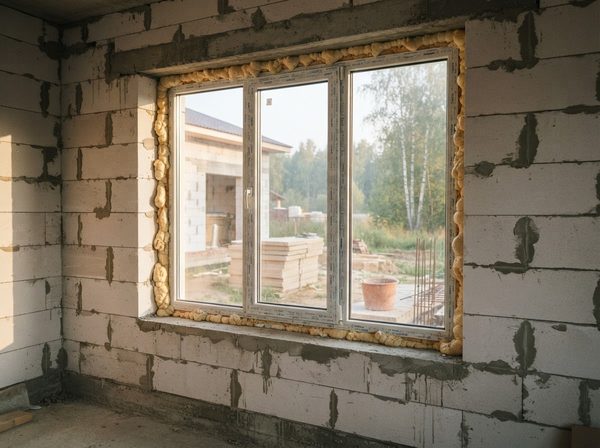 Окно, запененное в проёме газобетонной стены